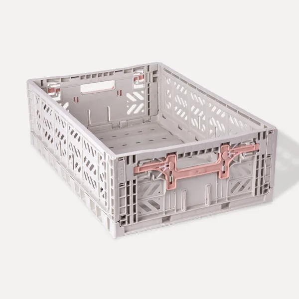 Aykasa Maxibox Comfort Lock Folding Crate 23.6 x 15.7 x 7.1 in – Light Gray