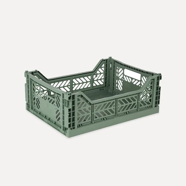 Aykasa Midibox Folding Crate 15.7 x 11.8 x 5.5 in – Almond Green
